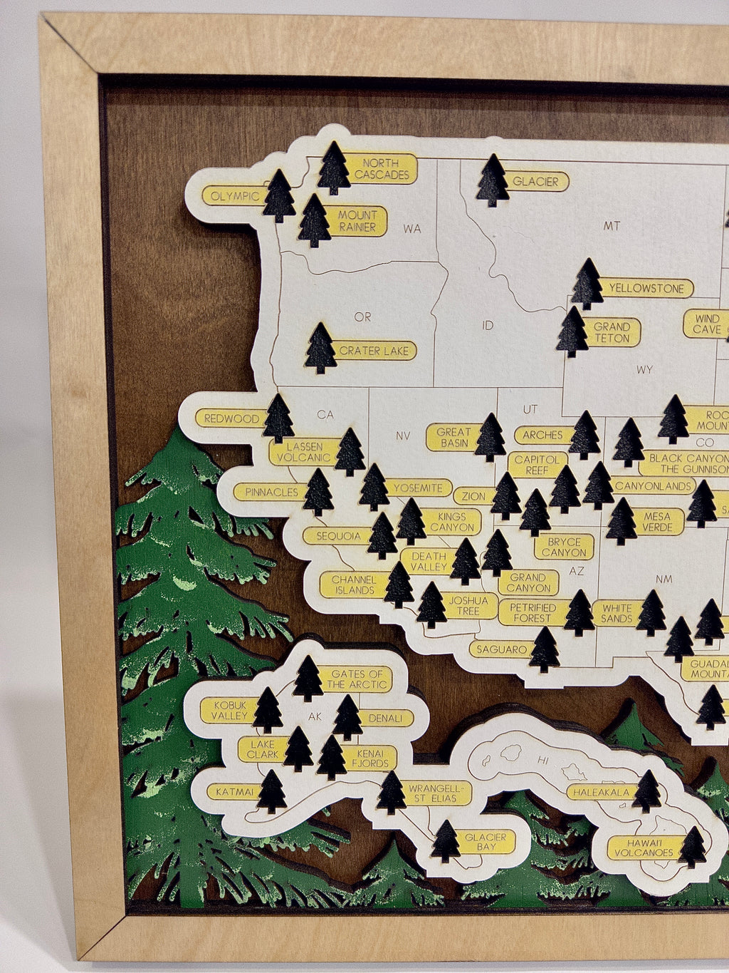 Wooden National Park Pine Tree Travel Map 23” x 14”