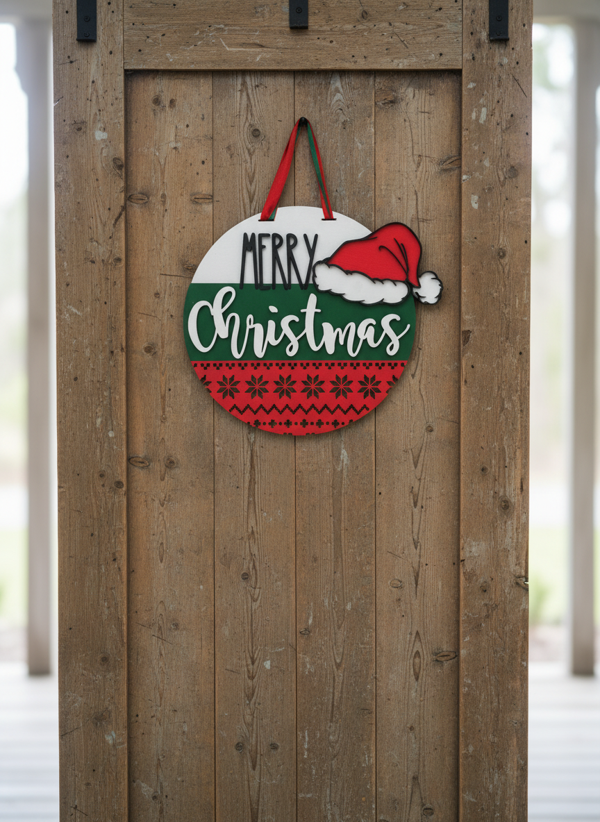 Merry Christmas rustic door hanger