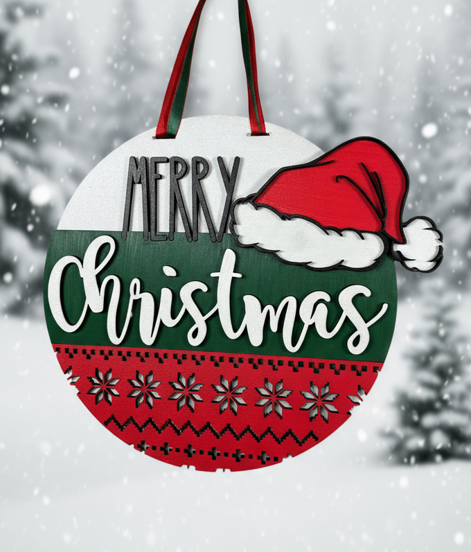 Merry Christmas rustic door hanger