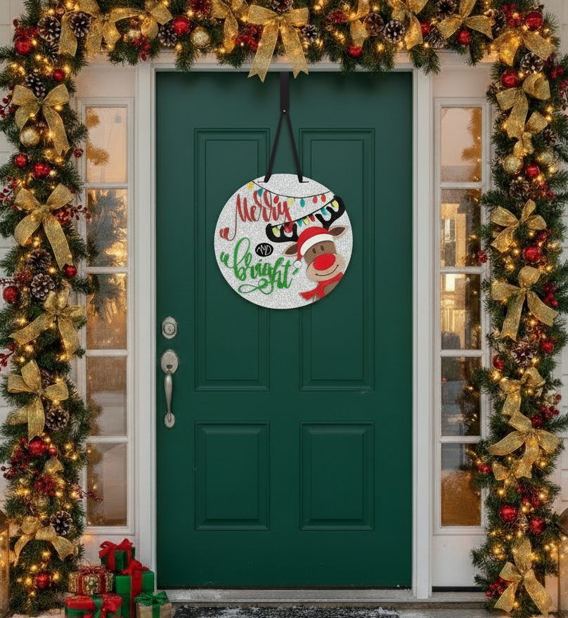 Merry And Bright door hanger