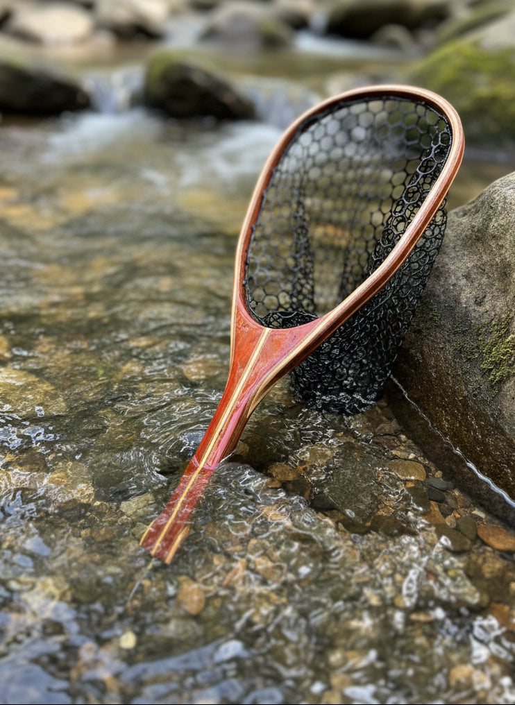 Handcrafted 12" Fly Fishing Net in Walnut, Maple and Padauk