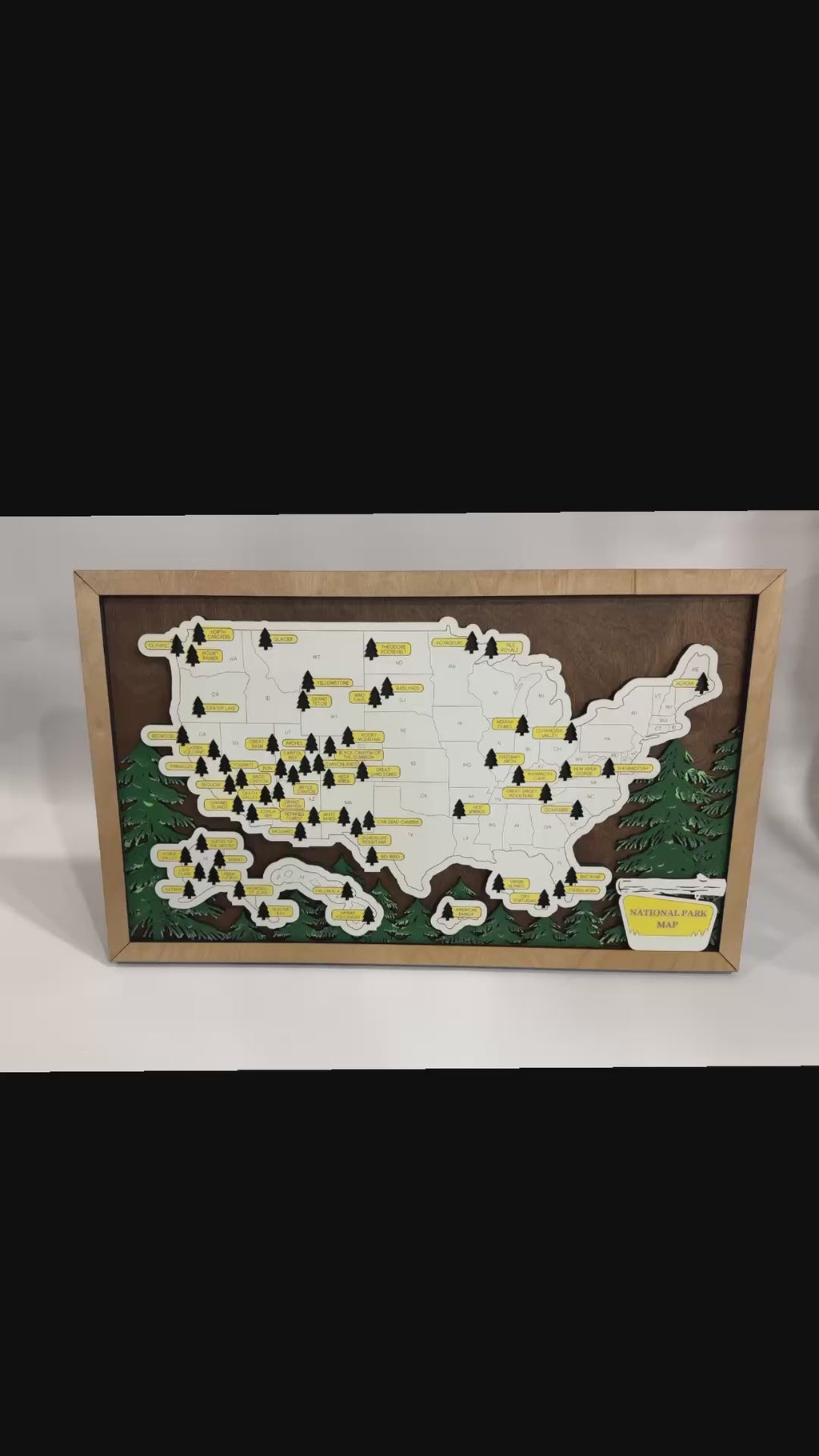Wooden National Park Pine Tree Travel Map 23” x 14”